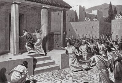Alcander förblindar Lycurgus (litografi) av A.C. Weatherstone