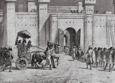 Tiglath-Pileser IV:s erövring av Damaskus, 732 f.Kr (lito) av A.C. Weatherstone