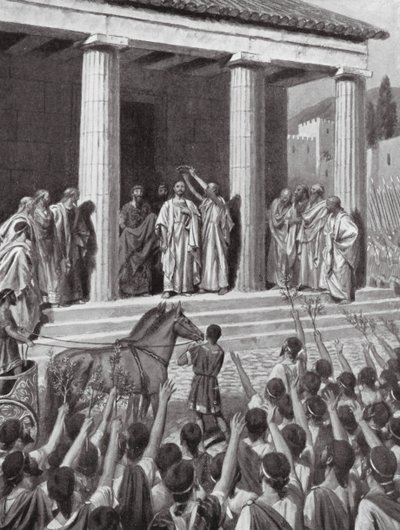Themistokles hedrad i Sparta (litografi) av A.C. Weatherstone