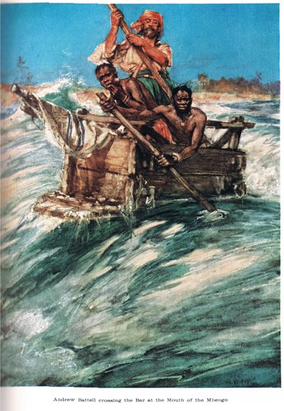 Battell anländer till Mbengos mynning, illustration från 