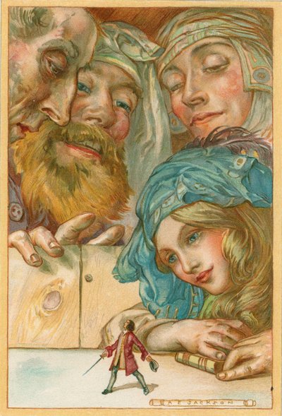 Scen från Gullivers resor av Jonathan Swift, 1911 av AE Jackson