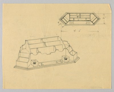 Design för skrivbordsarrangör i plan och höjd av A.N. Davenport Co.