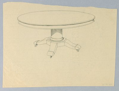 Design för ett runt bord på gjuten bas av A.N. Davenport Co.