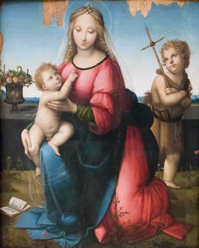 Madonna och barn med den unge St John, Andrea Piccinelli känd som il Brescianino (olja på panel) av A. (1485 c.1525) Piccinelli