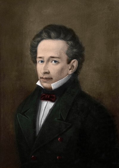 Porträtt av Giacomo Leopardi (1798-1837) från porträttet av A. Ferrazzi - av A. (after) Ferrazzi