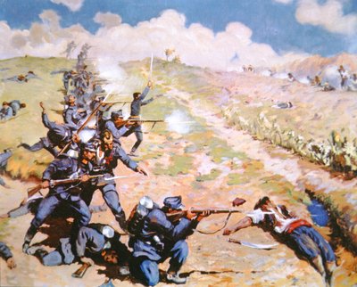 Österrikare attackerar montenegrinska trupper av A. (after) Prachazka