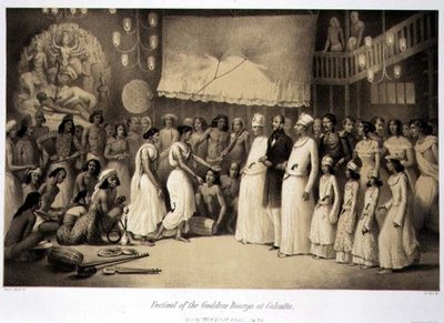 Festival av gudinnan Dourga i Calcutta, från "Voyage in India", graverad av Louis Henri de Rudder (1807-81) pub. i London av A. (after) Soltykoff