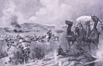 Attacken mot konvojen vid Buffelspoort, illustration från After Pretoria: The Guerilla War, 1902 av A. C. Ball