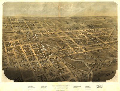 Fågelperspektiv över staden Albion, Calhoun Co, Michigan. LOC 73693419 av A.; Chicago Lithographing Co. Ruger