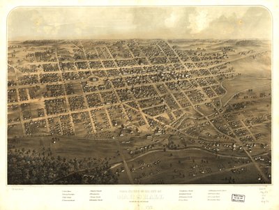 Fågelperspektiv över staden Marshall, Calhoun Co, Michigan. LOC 73693437 av A.; Chicago Lithographing Co. Ruger