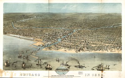 Chicago 1868 från Schiller Street norra sidan till 12th Street södra sidan. LOC 73693350 av A.; Chicago Lithographing Co. Ruger