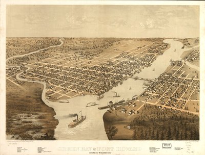 Green Bay och Fort Howard, Brown Co., Wisconsin 1867. LOC 73694541 av A.; Chicago Lithographing Co. Ruger