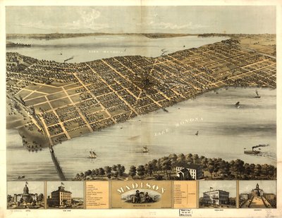 Madison, Wisconsin 1867. LOC 73694546 av A.; Chicago Lithographing Co. Ruger