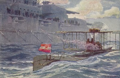 Österrikisk-ungerska sjöflygplan som passerar ett slagskepp, första världskriget, 1914-1918 av A. Kircher