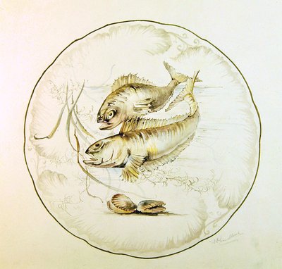 Wedgwood design för en tallrik, c.1880 (akvarell på papper) av A. Proudlove
