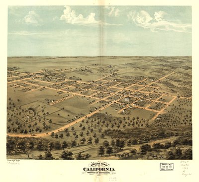 Fågelperspektiv över Kalifornien, Moniteau Co, Missouri 1869. LOC 73693471 av A. Ruger