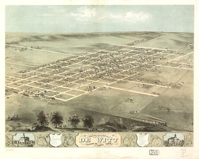 Fågelperspektiv över staden De Witt, Clinton Co, Iowa 1868. LOC 73693396 av A. Ruger