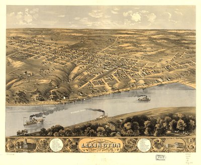 Fågelperspektiv över staden Lexington, Lafayette Co, Missouri 1869. LOC 73693481 av A. Ruger