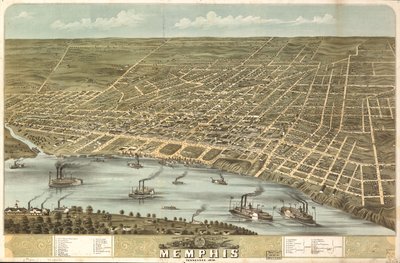 Fågelperspektiv över staden Memphis, Tennessee 1870. LOC 73694530 av A. Ruger