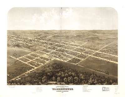 Fågelperspektiv över staden Warrensburg, Johnson Co, Missouri 1869. LOC 73693492 av A. Ruger