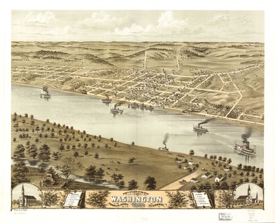 Fågelperspektiv över staden Washington, Franklin County, Missouri 1869. LOC 73693493 av A. Ruger