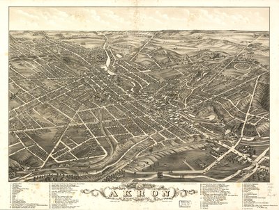 Panoramautsikt över staden Akron, Summit County, Ohio 1882 av A. Ruger Ruger