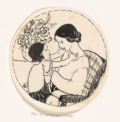 Flicka i mammas knä av A. Tinbergen (signed by artist)