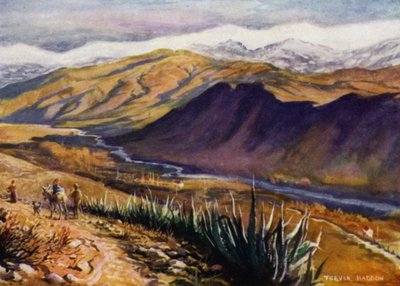 Granada, utsikt över Sierra Nevada och floden Genil (färg litho) av A. Trevor Haddon