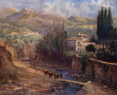 Granada, Villa på Darro (färg litho) av A. Trevor Haddon