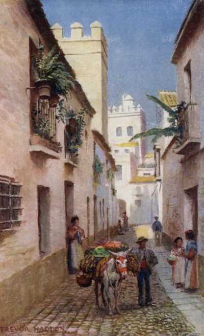 Sevilla, A Street (färg litho) av A. Trevor Haddon