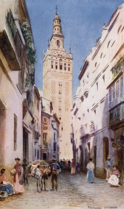 Sevilla, Giralda (färg litho) av A. Trevor Haddon