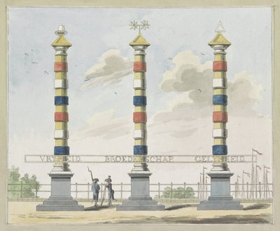 Frihet, brödraskap och jämlikhet, dekoration på Hogesluis, 1795 Tio plåtar av dekorationerna vid Alliantiefeest i Amsterdam 1795 av A. Verkerk