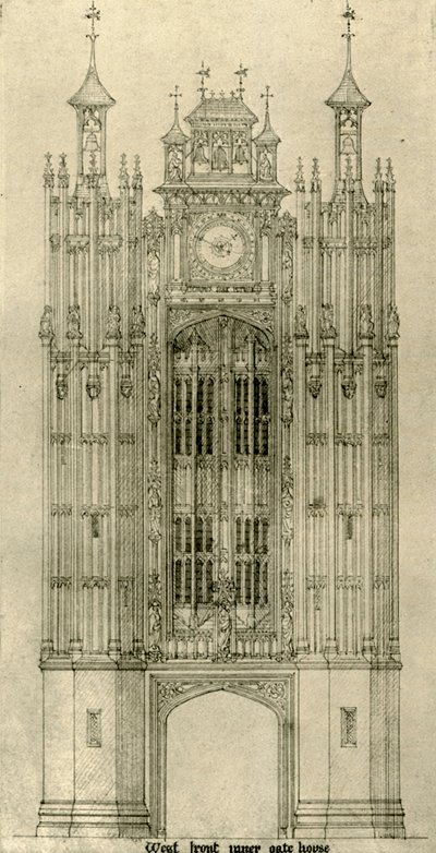 Arkitektonisk ritning: västra främre inre porthuset, 1833-1834, 1906. av A. W. N. Pugin