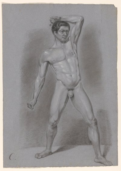 Stående manlig naken, sedd framifrån av A. Waterloo (attributed to)