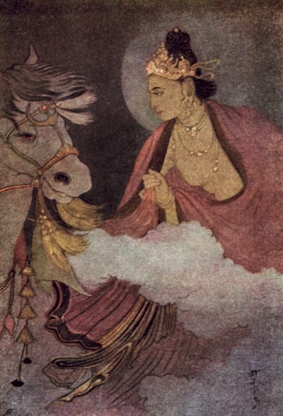 Prins Siddharthas avgång (färg litho) av Abanindranath Tagore