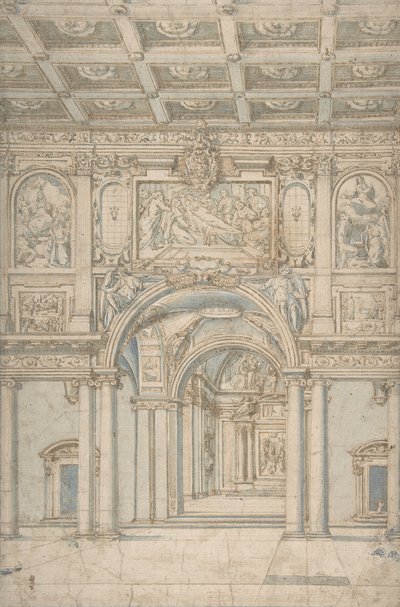 Studie av det inre av Santa Maria Maggiore i Rom., 1621-46. av Abbate Paolo de Angelis