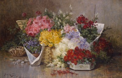 Blommigt stilleben (olja på duk) av Abbott Fuller Graves