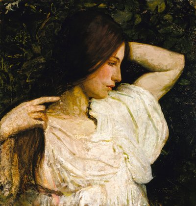 Flicka som ordnar sitt hår av Abbott Handerson Thayer