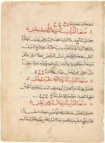 Textsida från en Materia Medica av Dioscorides av Abdallah ibn al Fadl (Iraq)