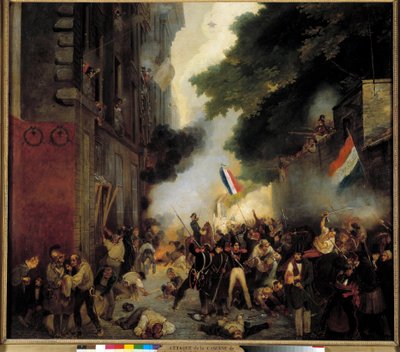 Avsnitt av revolutionen 1830, julidagen: Attack av barackerna på Babylon Street den 29 juli av Abel Lordon