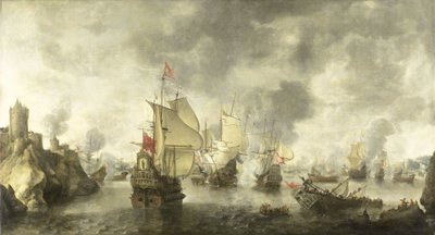 Slaget om de kombinerade venetianska och holländska flottorna mot turkarna i Foyabukten, 1649 av Abraham Beerstraten
