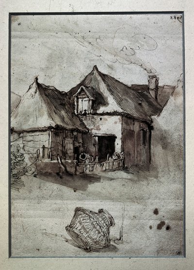 Hydda med flätad korg, sent 1500-tidigt 1600-tal (gravyr) av Abraham Bloemaert