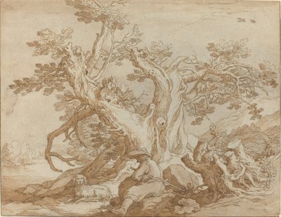 Landskap med sittande figur och hund av Abraham Bloemaert