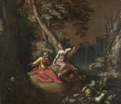 Landskap med Vertumnus och Pomona, ca 1595-1600 (olja på duk monterad ombord) av Abraham Bloemaert