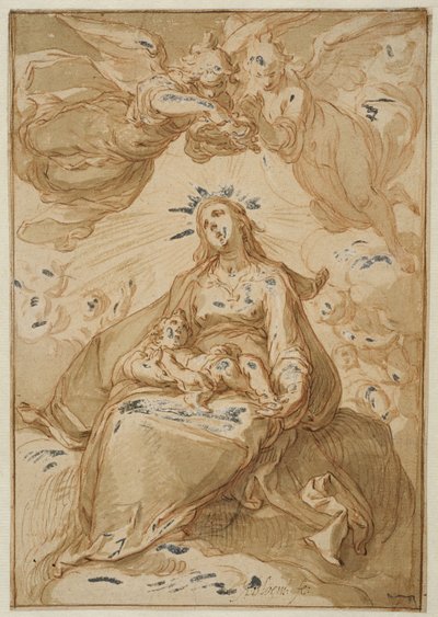 Madonnan med barnet, krönt av änglar av Abraham Bloemaert