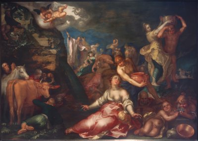 Moses slår ut vatten ur klippan av Abraham Bloemaert