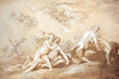 Neptunus  Amphitrite (penna och tusch) av Abraham Bloemaert