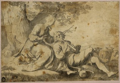 Herde och herdinna som vilar under ett gammalt träd av Abraham Bloemaert