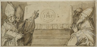 De fyra latinska kyrkofäderna framför ett altare av Abraham Bloemaert