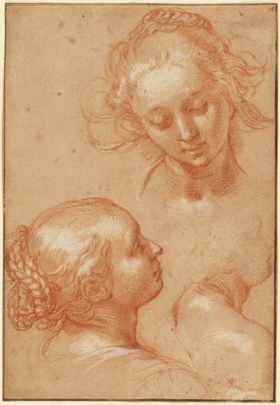 Tre studier av kvinnor (recto); Fyra studier av händer och ett motbevis av en knästående ung man (verso) av Abraham Bloemaert